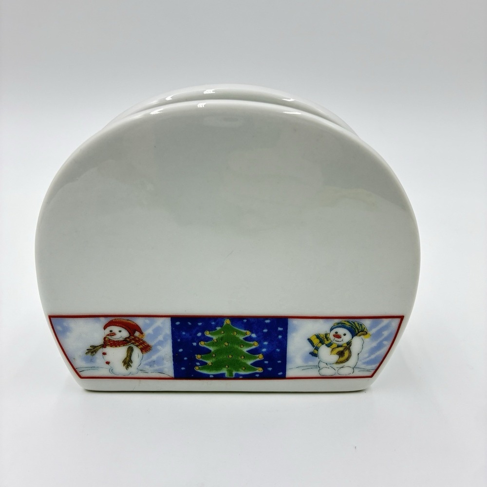 Royal Norfolk Ceramic Christmas Napkin Holder Snowmen and Tree Snowman